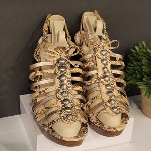 COACH Sarafina Snakeskin Platform Sandal, Size 10 B